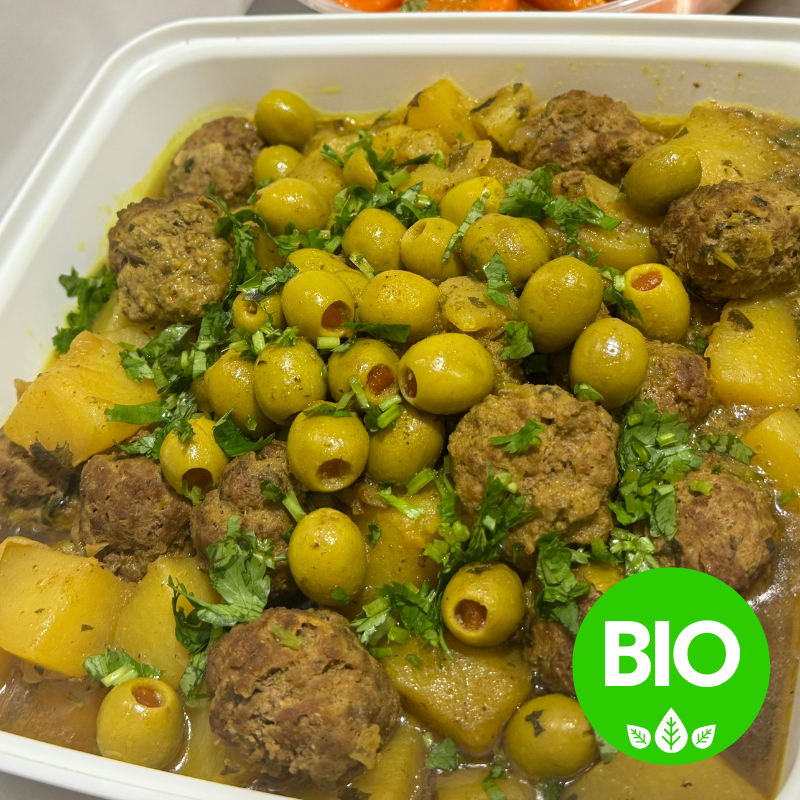 Boulettes de bœuf haché bio et huile d'olive et patates